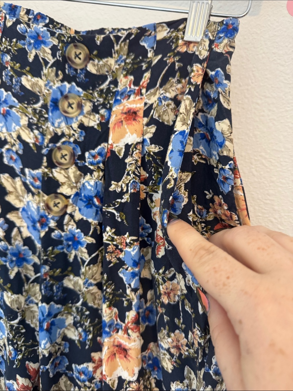 Spoiled Black Floral Button-Front Maxi Skirt with Blue & Peach Blooms N0052 - Picture 4 of 5